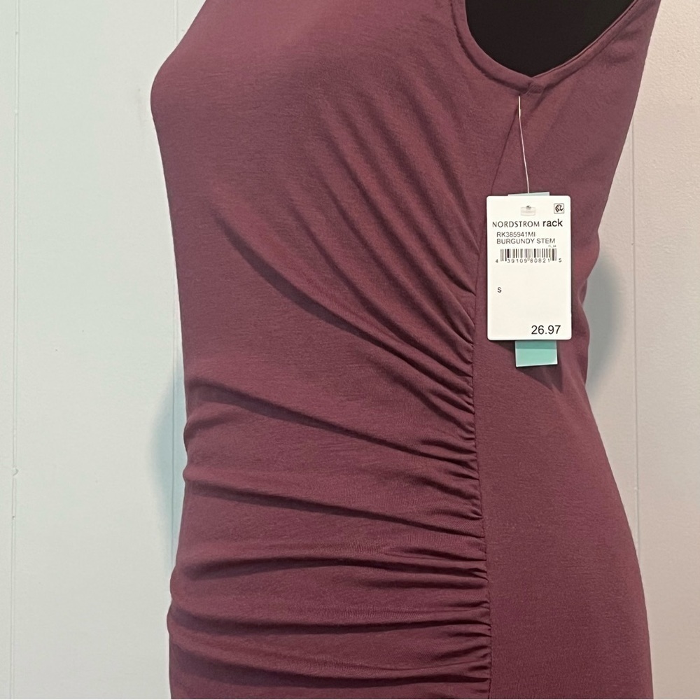 Abound Dress Burgundy Fitted Ruched Sleeveless Bodycon Size S - Picture 2 of 10